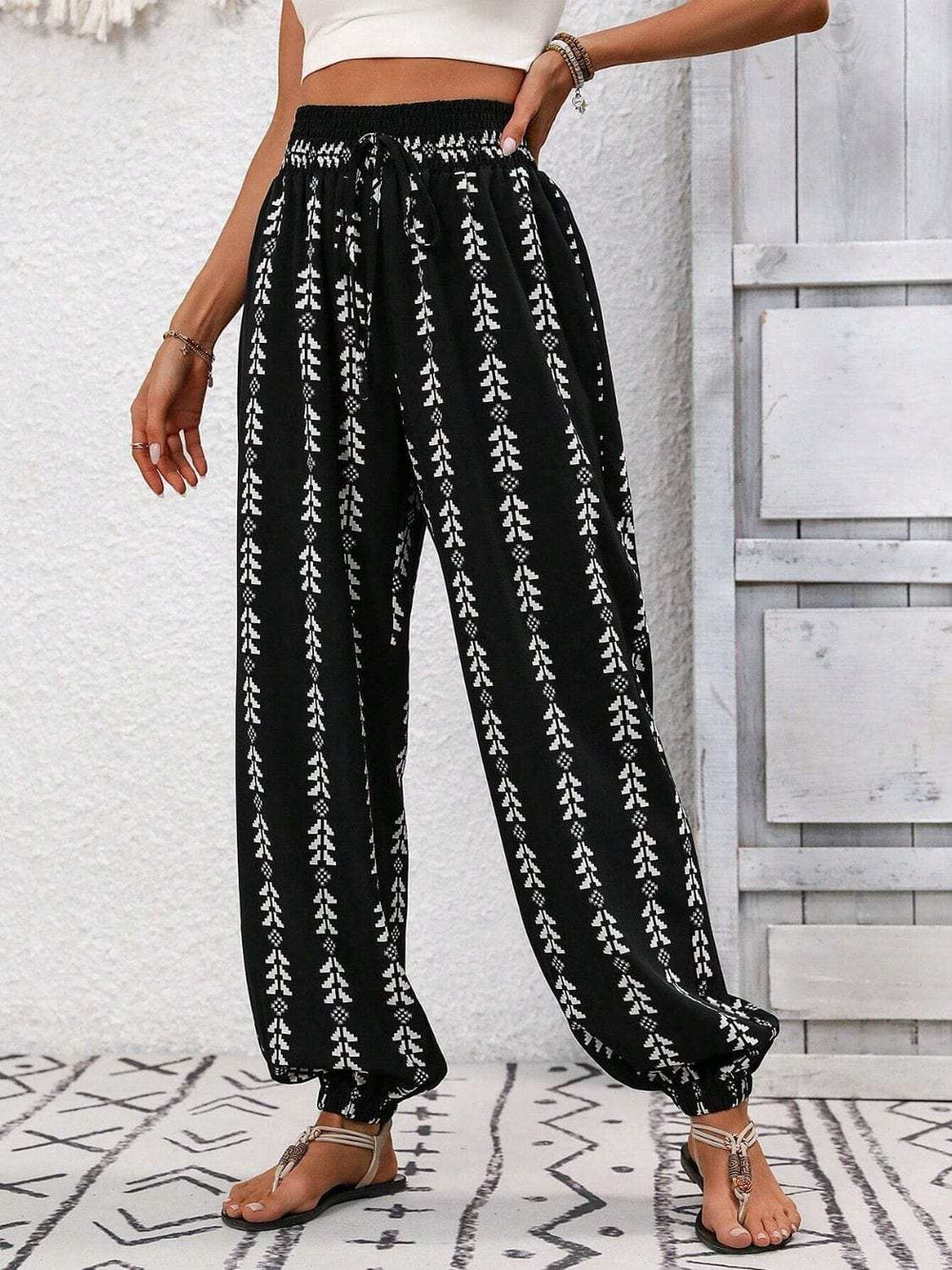 Tied Printed High Waist Pants - Trendsi - Flyclothing LLC