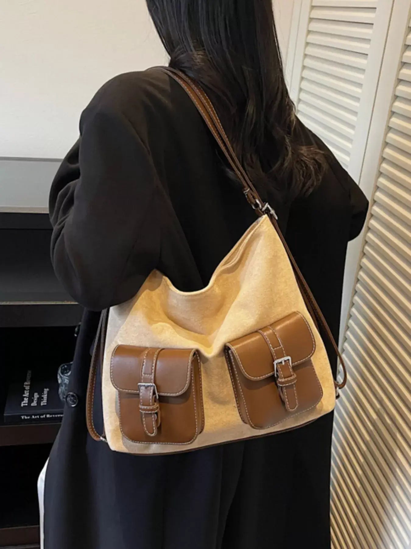 Buckle Pocket Shoulder Handbag - Trendsi - Flyclothing LLC