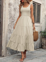 Smocked Scoop Neck Sleeveless Tank Dress - Trendsi - Flyclothing LLC