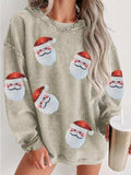 Sequin Santa Patch Ribbed Sweatshirt - Trendsi - Flyclothing LLC