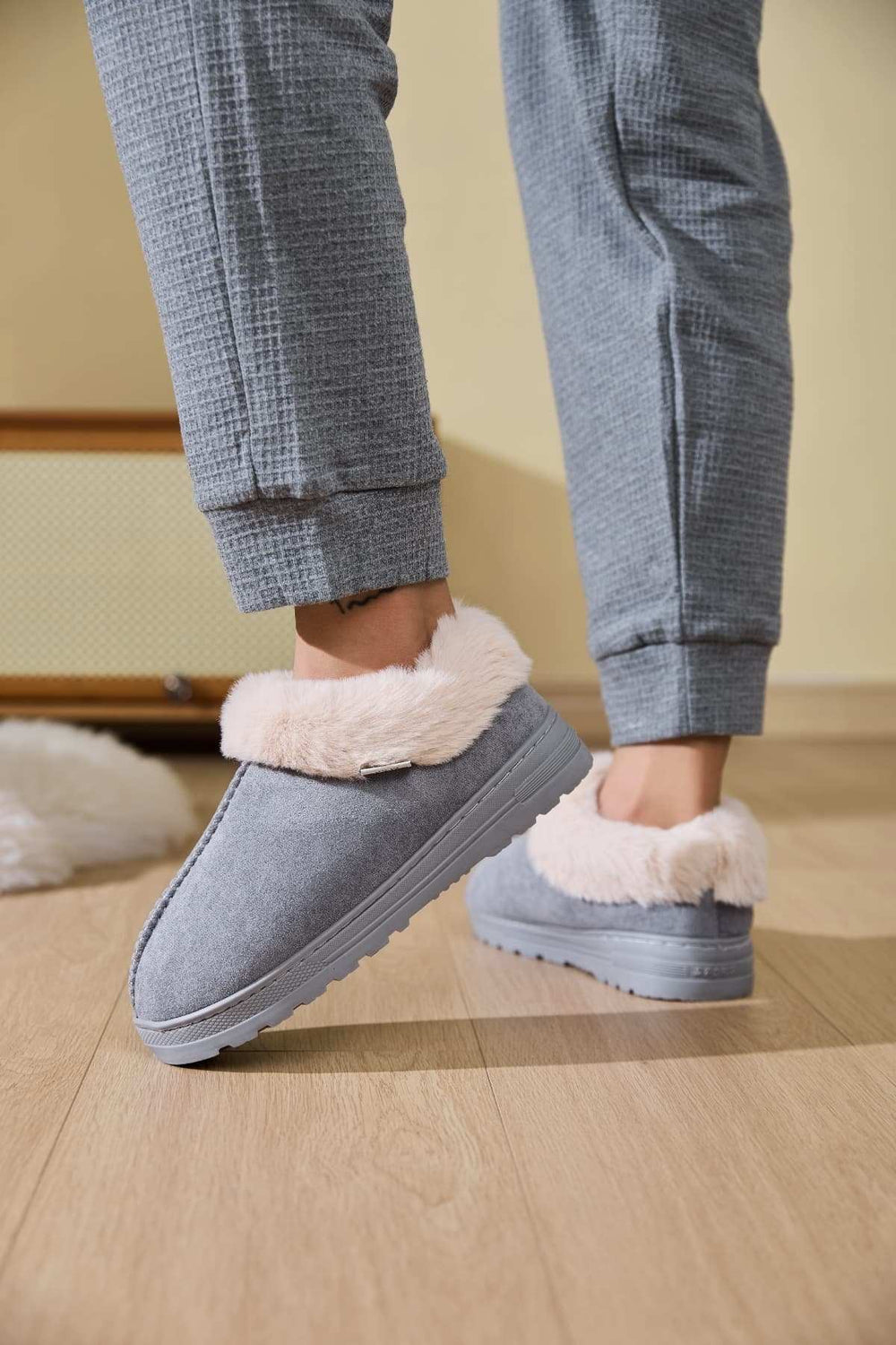 Faux Fur Round Toe Platform Slippers - Trendsi - Flyclothing LLC