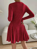 Ribbed Round Neck Long Sleeve Dress - Trendsi - Flyclothing LLC