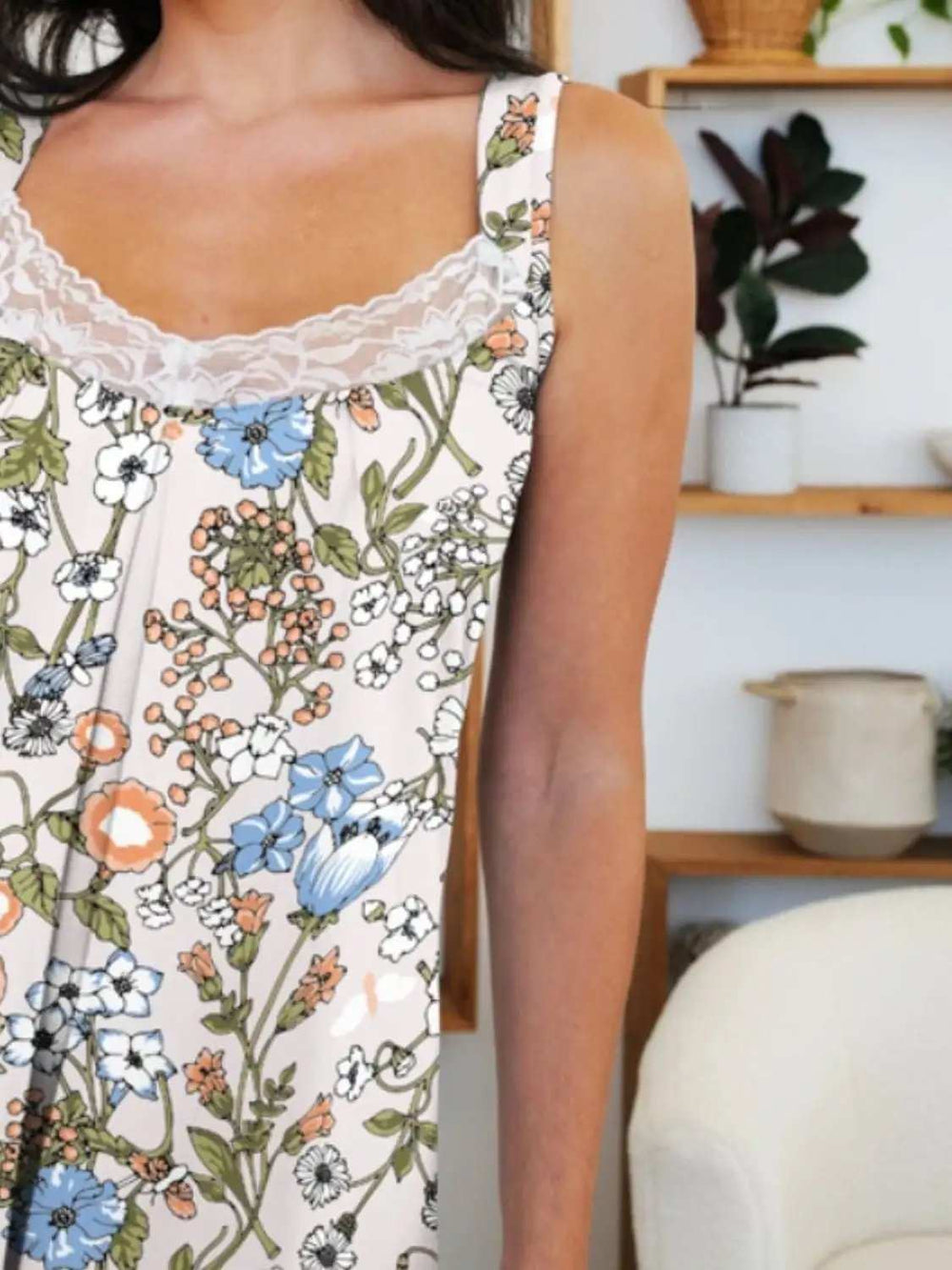 Lace Detail Printed Wide Strap Mini Dress - Trendsi - Flyclothing LLC