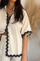 Contrast Trim Half Sleeve Top and Pants Set - Trendsi - Flyclothing LLC