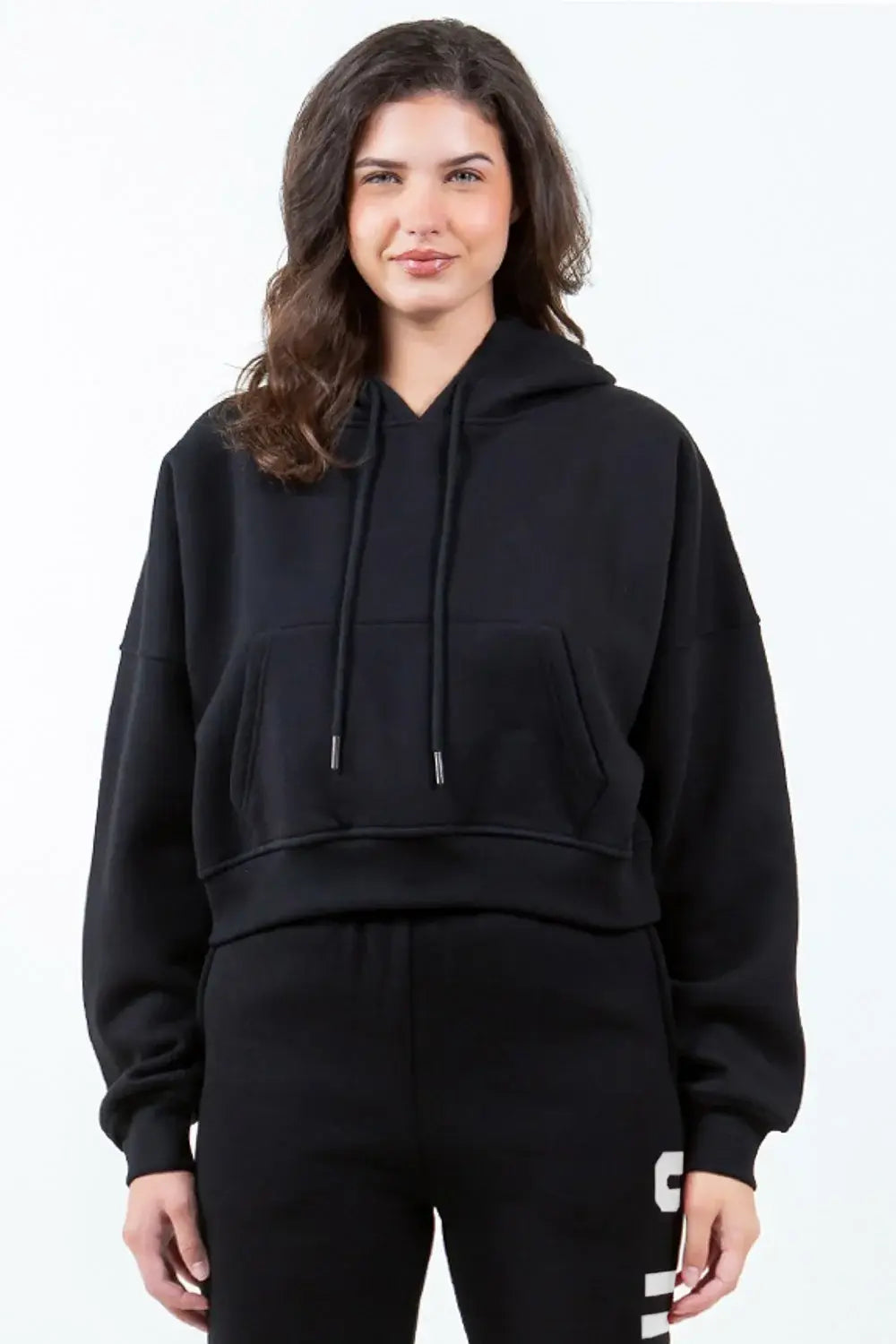 American Bazi Letter Graphic Long Sleeve Drawstring Cropped Hoodie - Trendsi - Flyclothing LLC