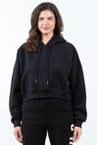 American Bazi Letter Graphic Long Sleeve Drawstring Cropped Hoodie - Trendsi