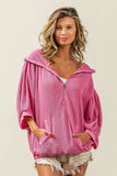 BiBi Waffle-Knit Half Zip Hooded Top - Trendsi - Flyclothing LLC