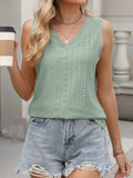 V-Neck Eyelet Knit Cami Tank Top - Trendsi - Flyclothing LLC