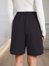High-Waisted Pleated Shorts with Button Detail - Trendsi - Flyclothing LLC
