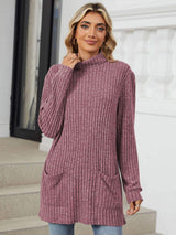 Ribbed Mock Neck Long Sleeve T-Shirt - Trendsi - Flyclothing LLC