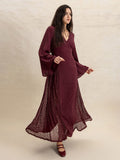 Lace Patchwork V-Neck Long Sleeve Midi Dress - Trendsi