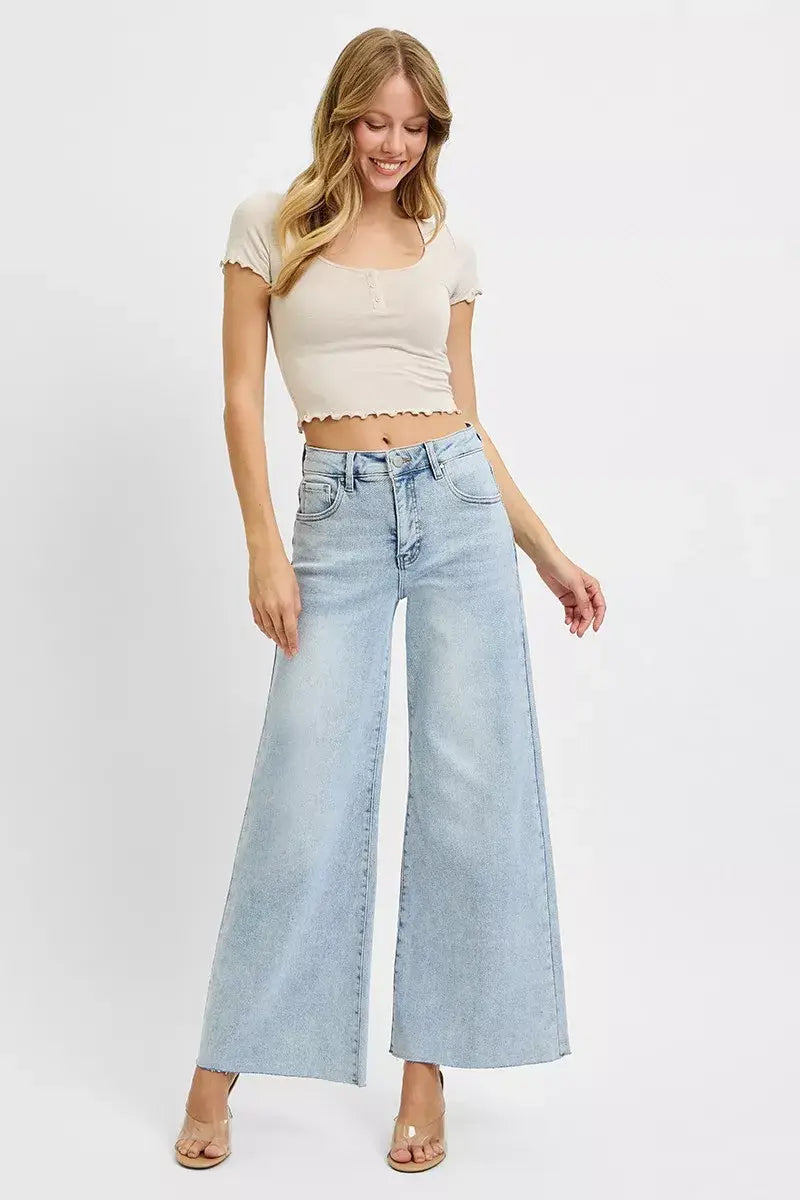 RISEN Full Size High Rise Ankle Wide Palazzo Jeans Plus Size - Trendsi - Flyclothing LLC