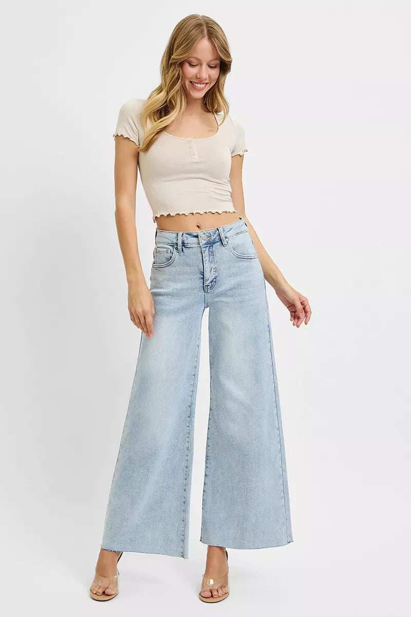 RISEN Full Size High Rise Ankle Wide Palazzo Jeans Plus Size - Trendsi - Flyclothing LLC