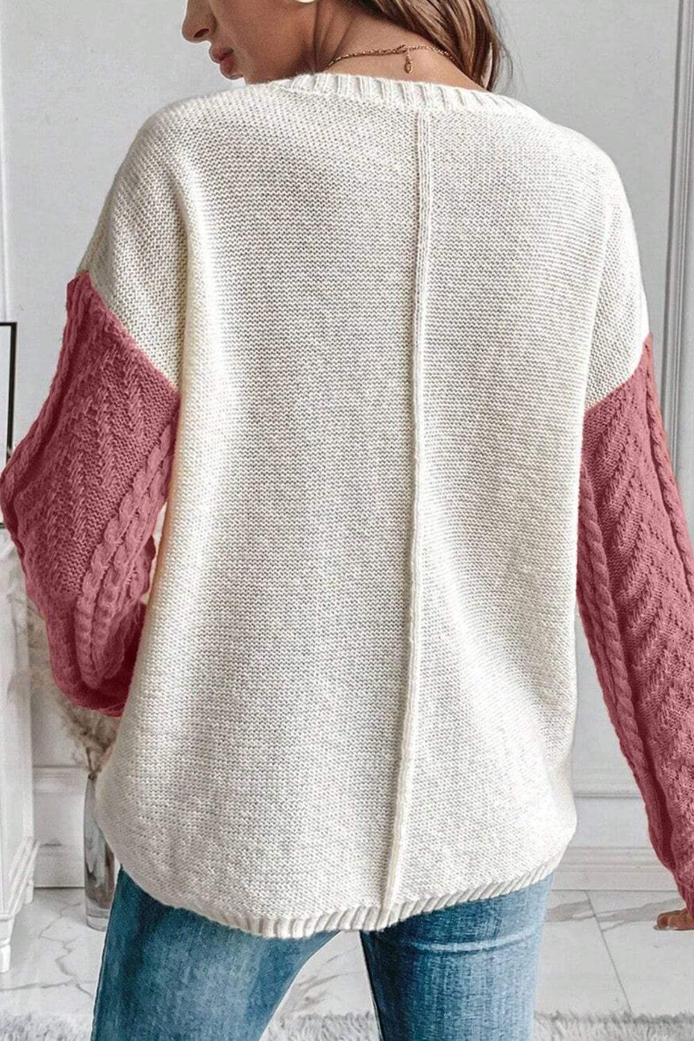 Color Block Round Neck Long Sleeve Sweater - Trendsi - Flyclothing LLC