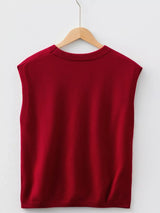 Solid Color Crew Neck Knit Cap Sleeve Sweater - Trendsi - Flyclothing LLC