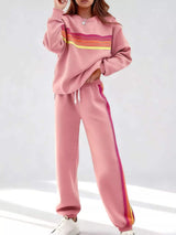 Striped Round Neck Sweatshirt and Pants Set - Trendsi - Flyclothing LLC