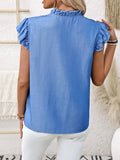Ruffled Notched Cap Sleeve Blouse - Trendsi