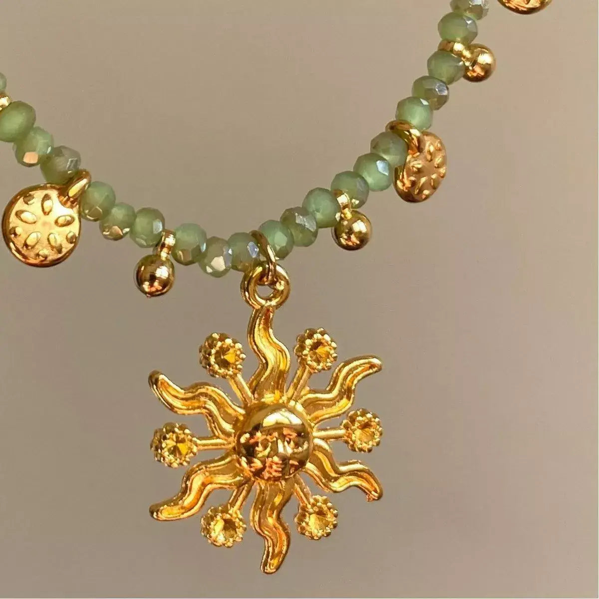 14K Gold-Plated Bead Sun Pendant Necklace - Trendsi - Flyclothing LLC