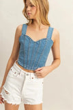 HYFVE Washed Sweetheart Neck Wide Strap Denim Tank - Trendsi
