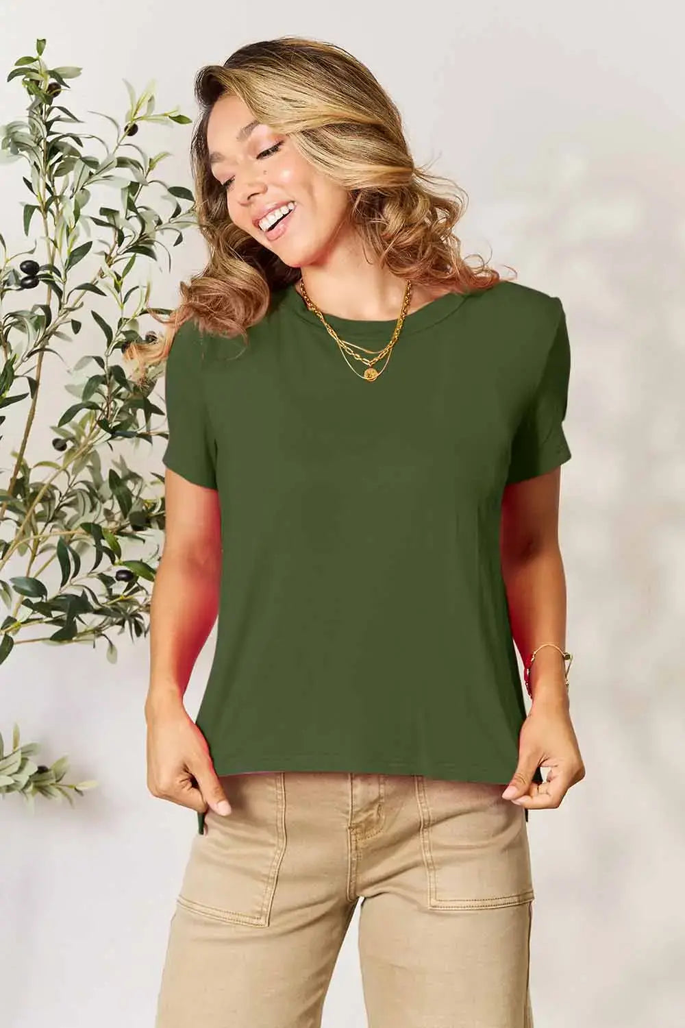 Basic Bae Full Size Round Neck Short Sleeve T-Shirt - Trendsi - Flyclothing LLC
