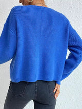 Ribbed Knit Dropped Shoulder Sweater - Trendsi - Flyclothing LLC