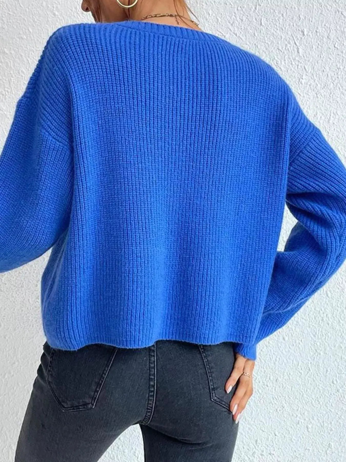 Ribbed Knit Dropped Shoulder Sweater - Trendsi - Flyclothing LLC