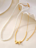 3 Piece Pearl Necklace, Bow Necklace and Stud Earrings Jewelry Set - Trendsi