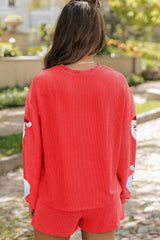 Sequin Santa Round Neck Long Sleeve Top and Shorts Set - Trendsi - Flyclothing LLC
