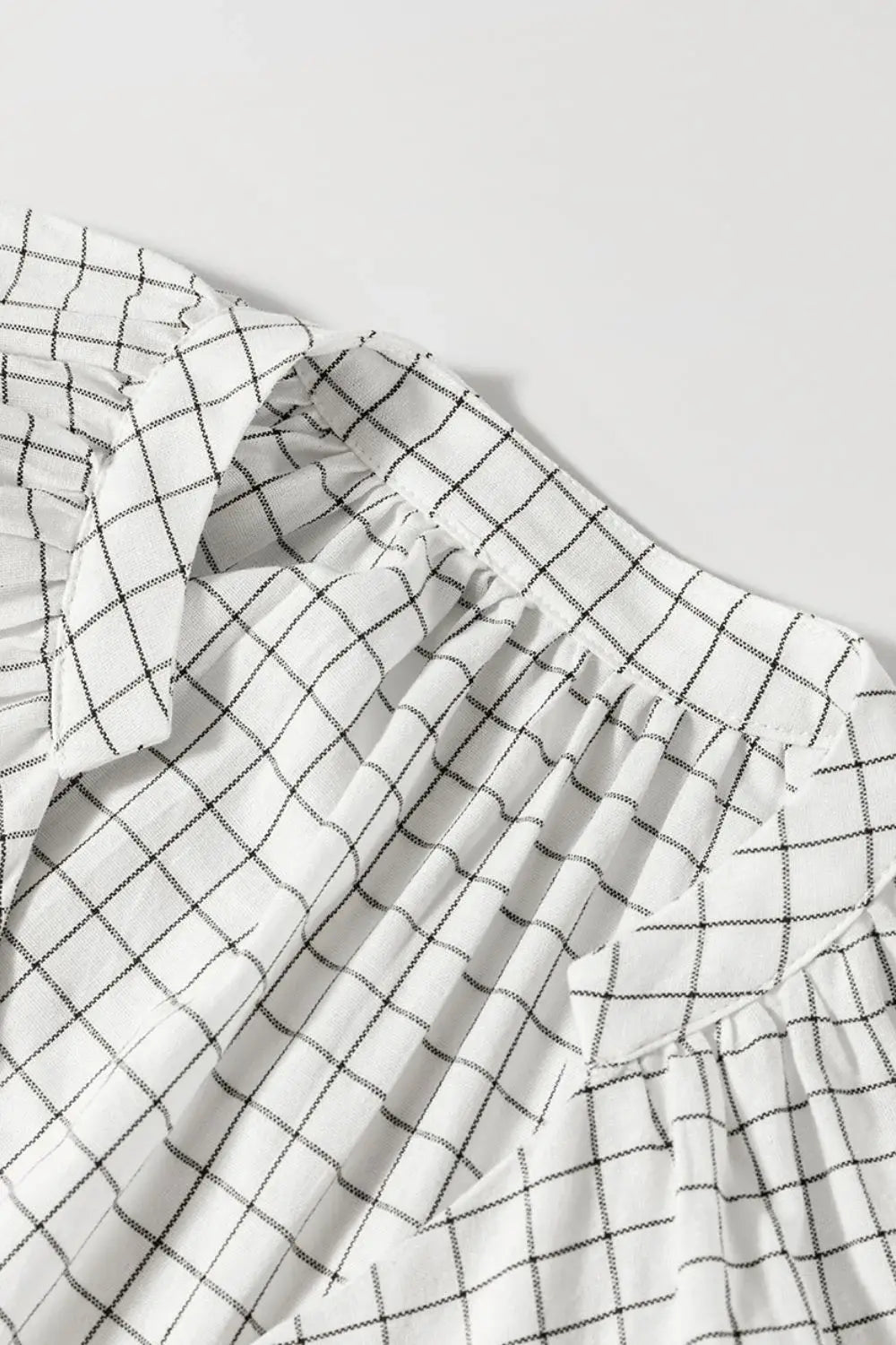 Frill Plaid Notched Balloon Sleeve Mini Dress - Trendsi - Flyclothing LLC