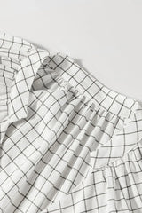 Frill Plaid Notched Balloon Sleeve Mini Dress - Trendsi - Flyclothing LLC
