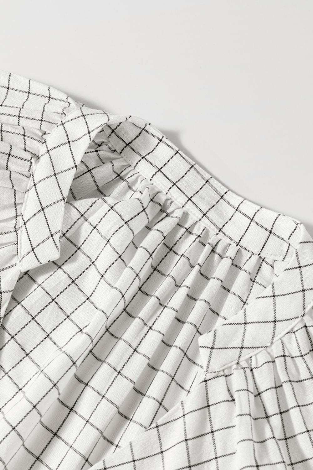 Frill Plaid Notched Balloon Sleeve Mini Dress - Trendsi - Flyclothing LLC