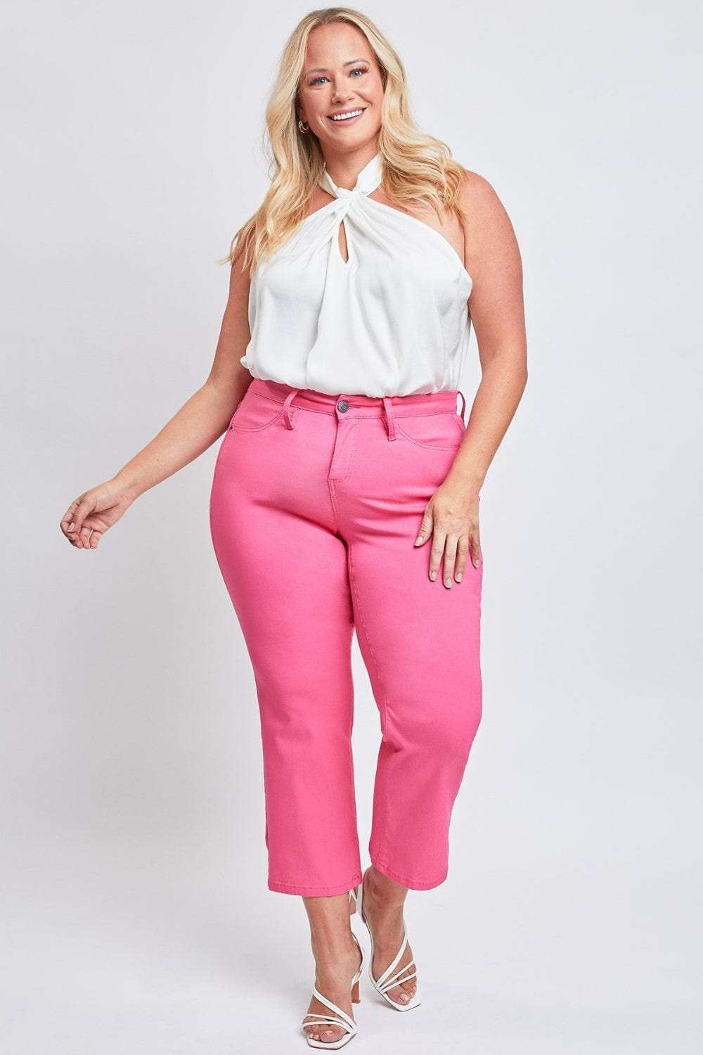 YMI Jeanswear Full Size Mid-Rise Hyperstretch Cropped Straight Pants - Trendsi - Flyclothing LLC