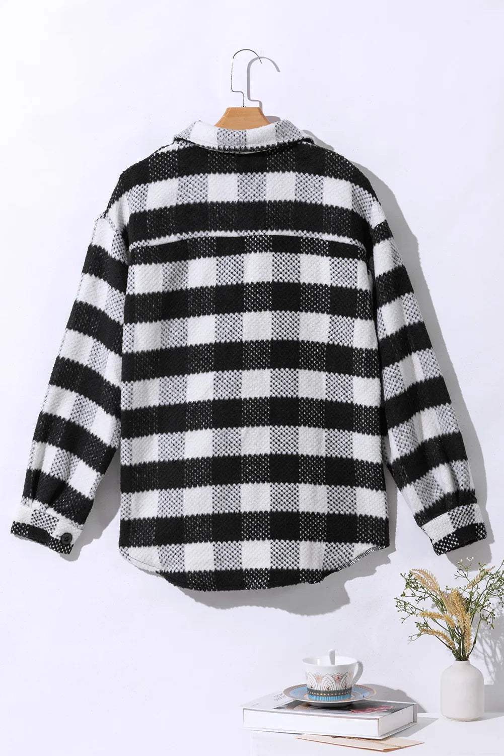 Plaid Button Up Long Sleeve Jacket - Trendsi - Flyclothing LLC