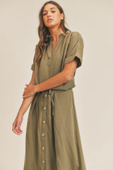 MABLE Short Sleeve Top and Button Down Midi Skirt Set - Trendsi