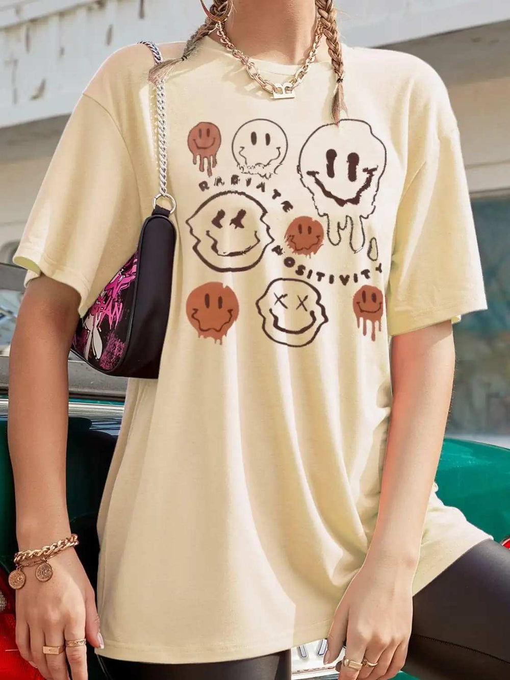 Graphic Round Neck Half Sleeve T-Shirt - Trendsi - Flyclothing LLC