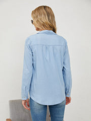 Pocketed Button Up Long Sleeve Denim Shirt - Trendsi