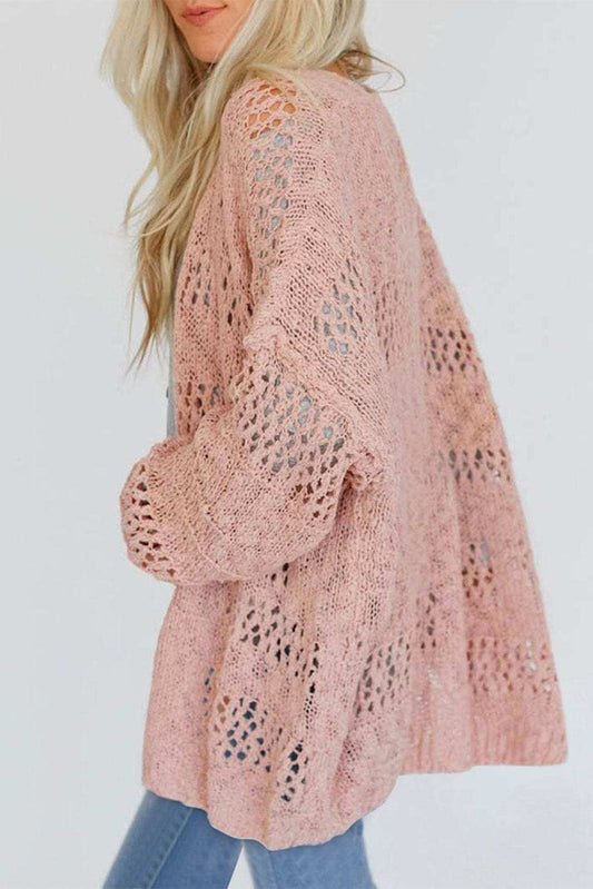 Openwork Open Front Long Sleeve Cardigan - Trendsi - Flyclothing LLC