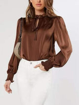 Frill Tied Lantern Sleeve Blouse - Trendsi - Flyclothing LLC