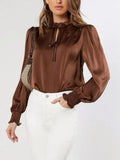 Frill Tied Lantern Sleeve Blouse - Trendsi