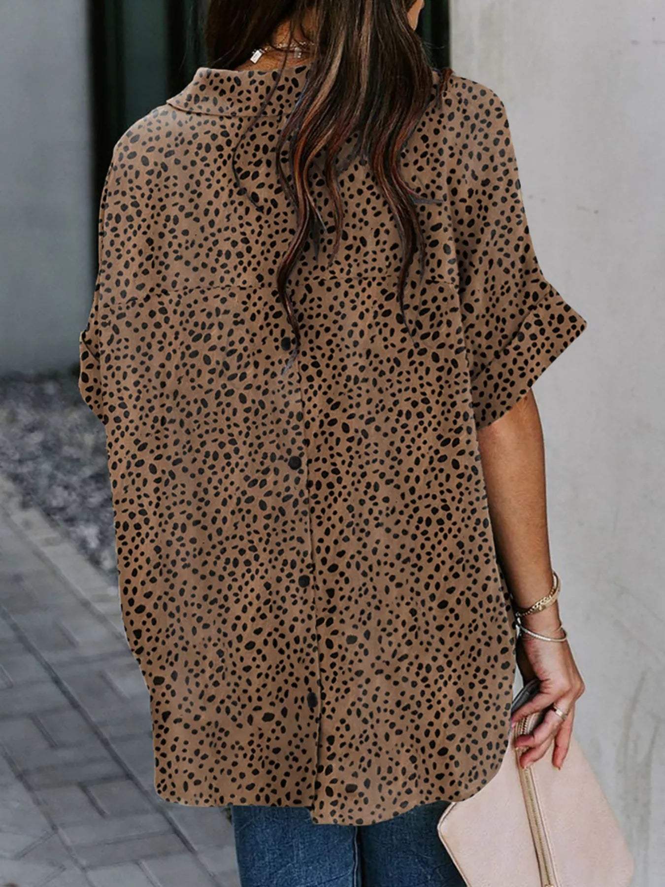 Full Size Collared Neck Half Sleeve Shirt Plus Size - Trendsi - Flyclothing LLC