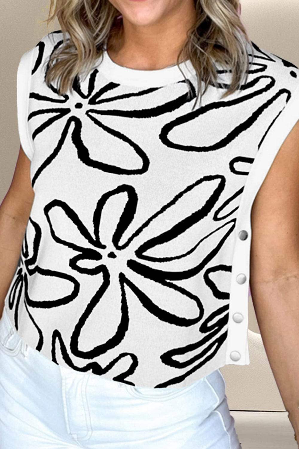 Graphic Round Neck Sweater Vest - Trendsi - Flyclothing LLC