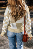 Checkered Round Neck Drop Shoulder Sweater - Trendsi - Flyclothing LLC