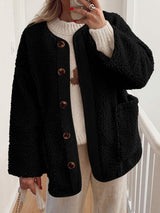 Contrast Button Up Sherpa Jacket with Pockets - Trendsi - Flyclothing LLC