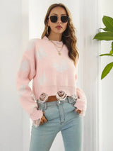 Distressed Butterfly Cropped Sweater - Trendsi - Flyclothing LLC