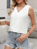 V-Neck Eyelet Knit Cami Tank Top - Trendsi - Flyclothing LLC
