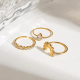 3 Piece Stainless Steel Rhinestone Sunburst Crown Ring - Trendsi - Flyclothing LLC