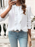 Textured Lace Detail Long Sleeve Shirt - Trendsi - Flyclothing LLC