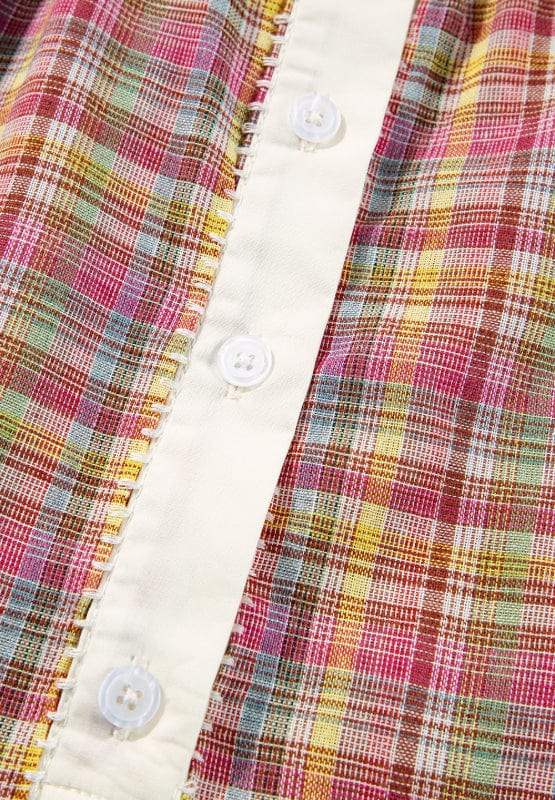 Mulit-Color Plaid Round Neck Long Sleeve Blouse - Trendsi - Flyclothing LLC