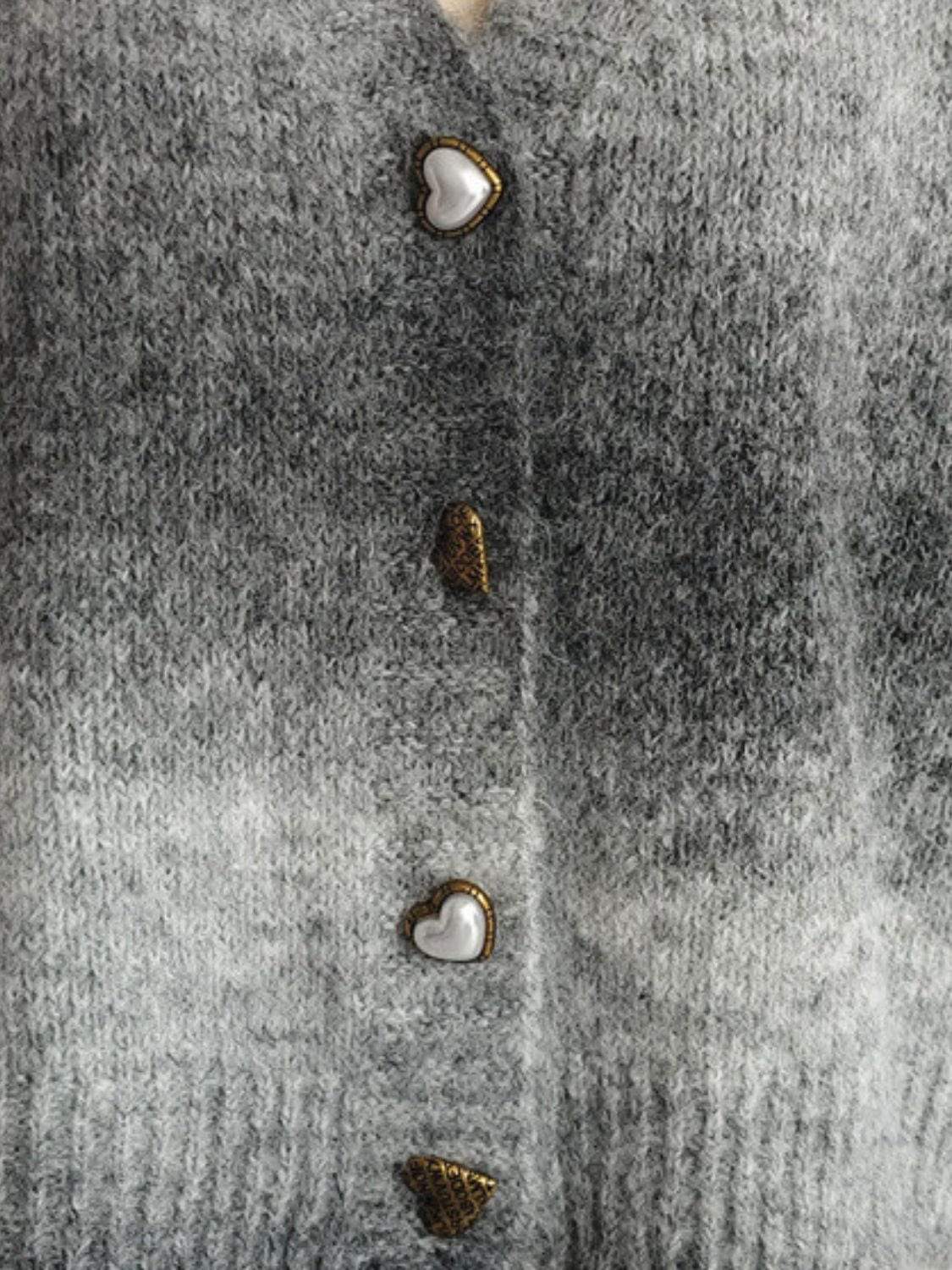 Gradient Heart Shape Button V-Neck Cardigan - Trendsi - Flyclothing LLC