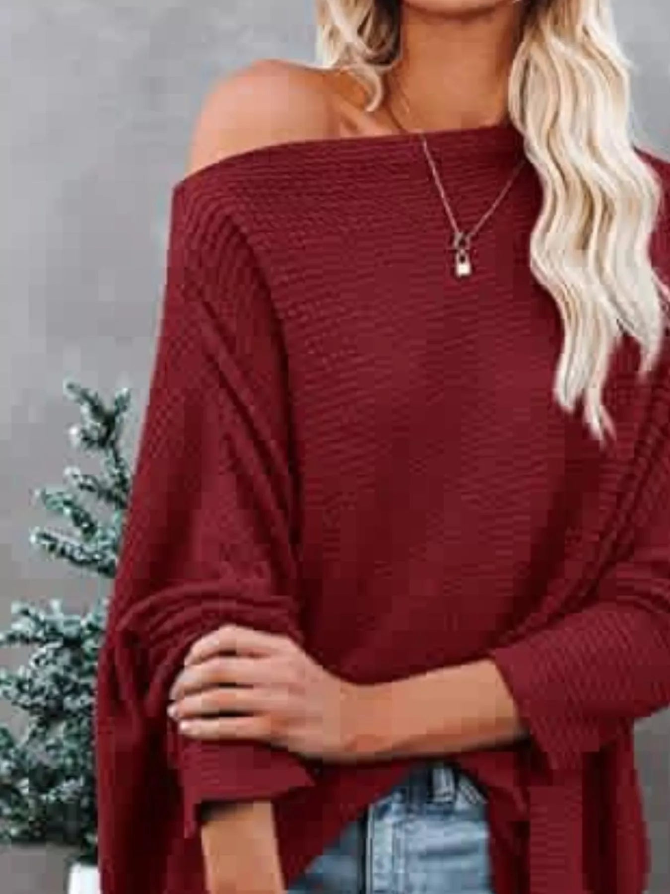 Waffle Knit Boat Neck T-Shirt - Trendsi - Flyclothing LLC